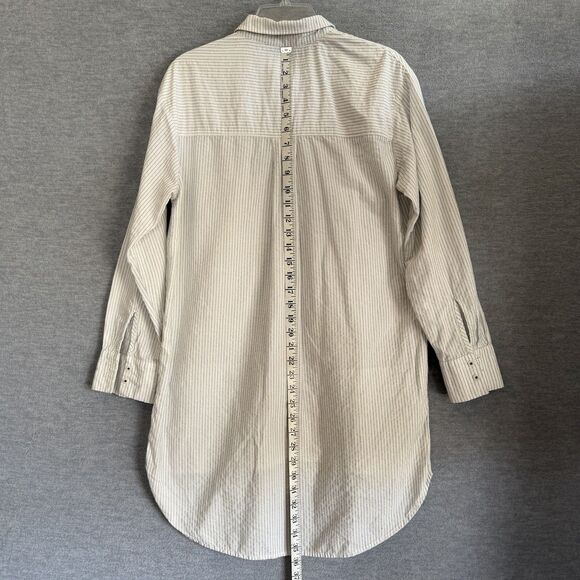 By Anthropologie Shirt Dress M White Striped Preppy Coastal Grandma Beachy Vacay - Picture 8 of 12